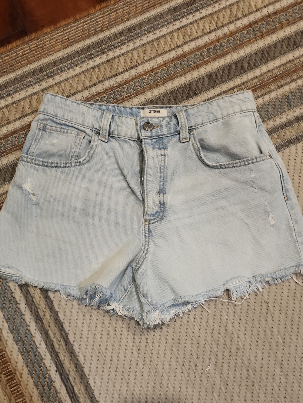 Cotton On Pale Blue Frayed Hem Denim Shorts